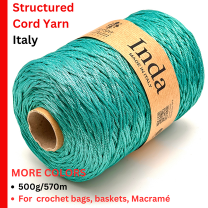 Structured, Water-Resistant Yarn, INDA by Borgo de Pazzi, Italy, Perfect for Crochet Bags, Baskets, Home Décor and Macramé, 500g/570m