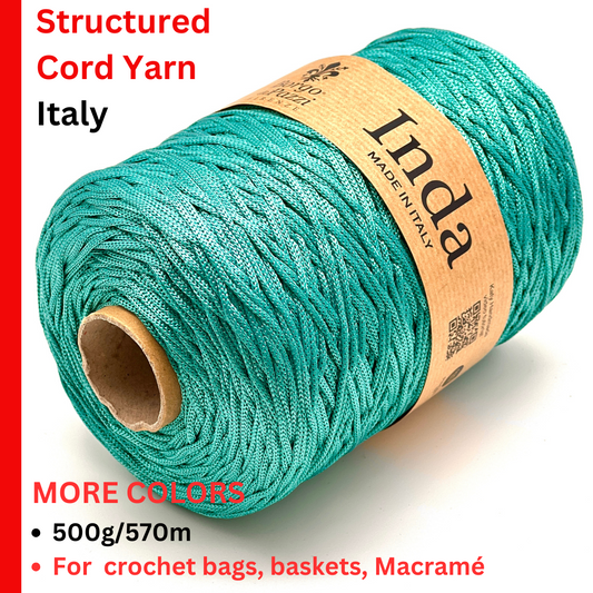 Structured, Water-Resistant Yarn, INDA by Borgo de Pazzi, Italy, Perfect for Crochet Bags, Baskets, Home Décor and Macramé, 500g/570m
