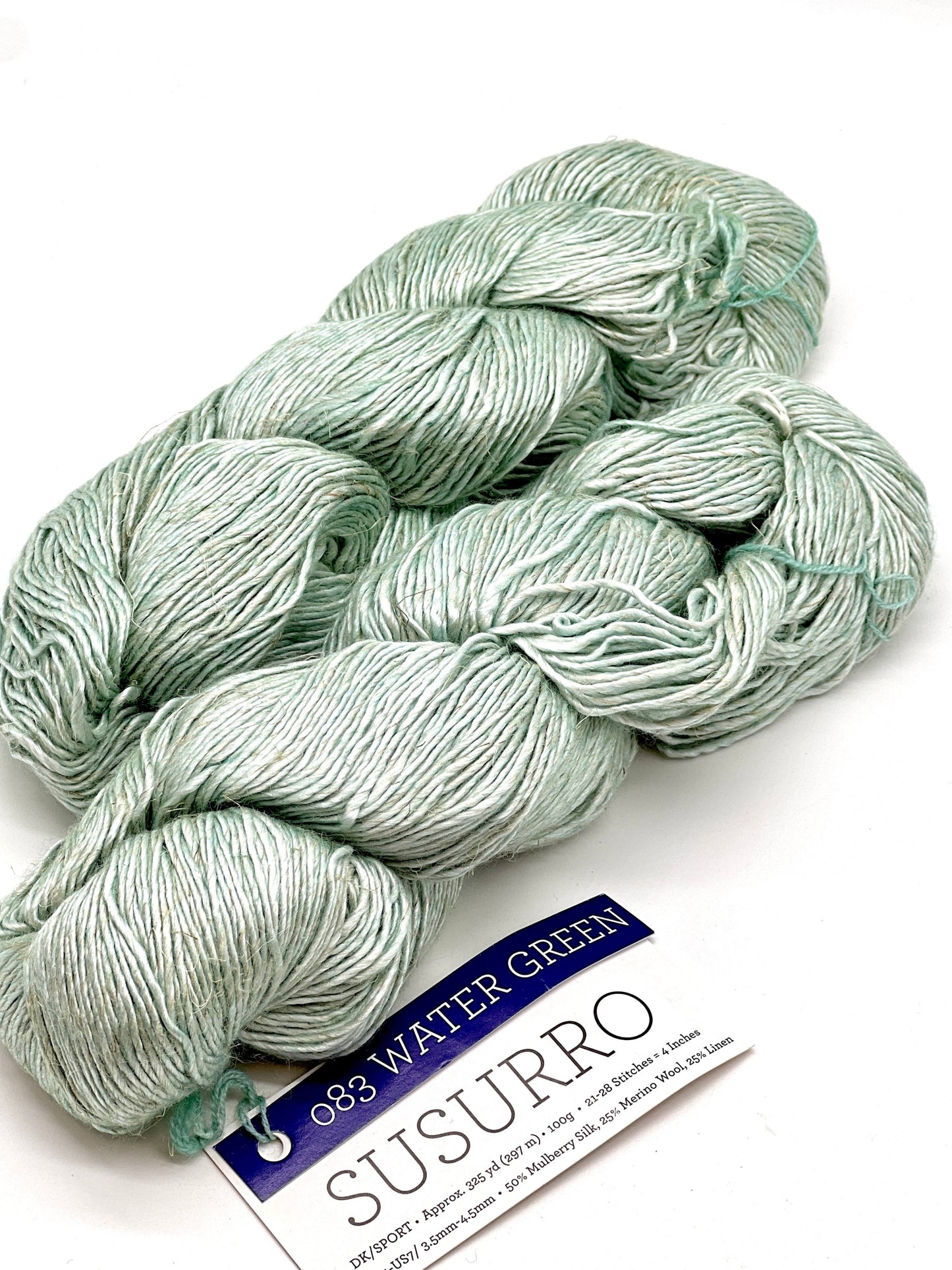 Premium iDOKNiT DK Sport weight yarn, SUSURRO by Malabrigo Peru. Luxury blend of 50% mulberry silk, 25% merino wool, and 25% linen, 297m/100g. Hand-dyed authentic Peruvian yarn curated by iDOKNiT for lightweight garments with elegant drape and sophisticated linen texture.