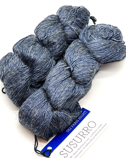 Premium iDOKNiT DK Sport weight yarn, SUSURRO by Malabrigo Peru. Luxury blend of 50% mulberry silk, 25% merino wool, and 25% linen, 297m/100g. Hand-dyed authentic Peruvian yarn curated by iDOKNiT for lightweight garments with elegant drape and sophisticated linen texture.