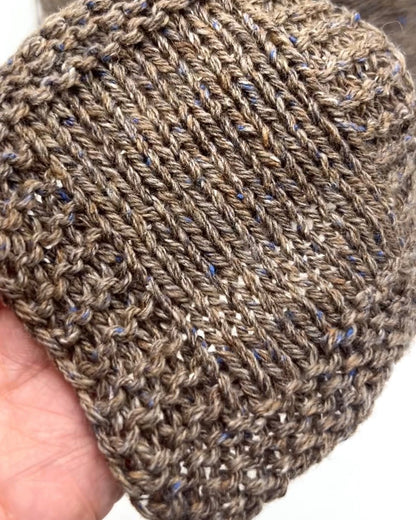 Exclusive iDOKNiT lace weight tweed yarn, PIGALLE by RiGo Italy. A complex luxury blend of 40% virgin wool, 20% silk, and 15% viscose, 750m/100g. Authentic Italian-made tweed with sophisticated multi-fiber texture and subtle silk sheen, curated by iDOKNiT for high-end, lightweight knitwear.