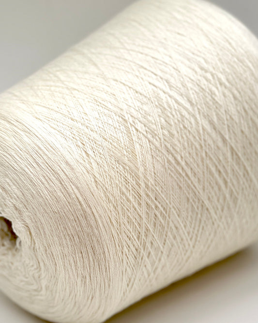 Elite iDOKNiT extra fine lace weight yarn, MASCOTTE by RiGo Italy. Luxury blend of 20% cashmere and 80% merino wool, Nm 2/30, providing 1500m per 100g. Authentic Italian-made yarn in 2153 Ecru Natural, curated by iDOKNiT for delicate lace knitting and high-end, ultra-soft garments.