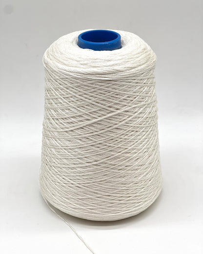 Luxury iDOKNiT fingering weight yarn, SETA SHAPPE by RiGo Italy. 100% Seta Shappe Silk featuring a sophisticated chainette structure for superior breathability and drape, 420m/100g. Authentic Italian-made silk on cones, color 2153 White, curated by iDOKNiT for elite hand and machine knitting projects.