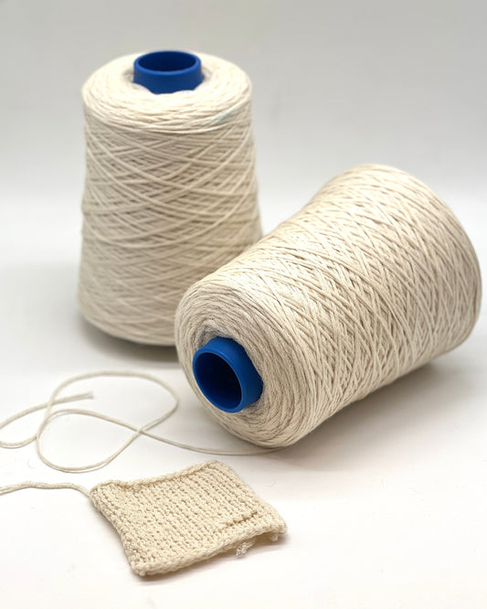 Exclusive iDOKNiT chunky weight yarn, DOMUS SILK by RiGo Italy. High-end blend of 60% cotton and 40% silk with a modern chainette (chain-cable) structure, providing 130m per 100g. Authentic Italian-made luxury fiber curated by iDOKNiT for breathable, soft, and textured knitwear with excellent stitch definition.