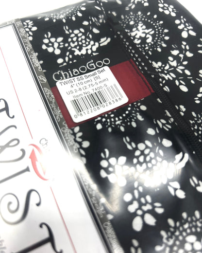 ChiaoGoo TWIST SS 4" Small interchangeable knitting needle set with surgical stainless steel lace tips and zippered fabric case for iDOKNiT.