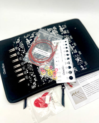 ChiaoGoo TWIST SS 4" Small interchangeable knitting needle set with surgical stainless steel lace tips and zippered fabric case for iDOKNiT.