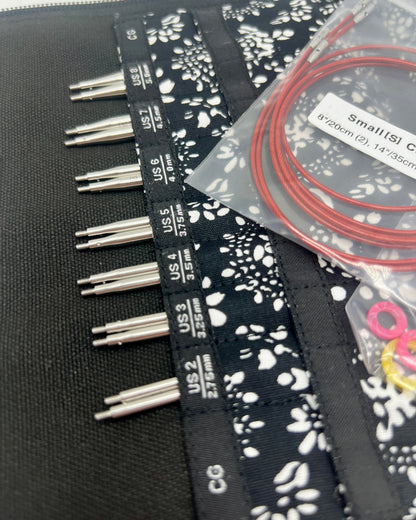 ChiaoGoo TWIST SS 4" Small interchangeable knitting needle set with surgical stainless steel lace tips and zippered fabric case for iDOKNiT.