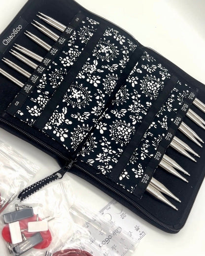 ChiaoGoo TWIST SS 5" Complete interchangeable knitting needle set with surgical stainless steel lace tips and compact fabric case for iDOKNiT.