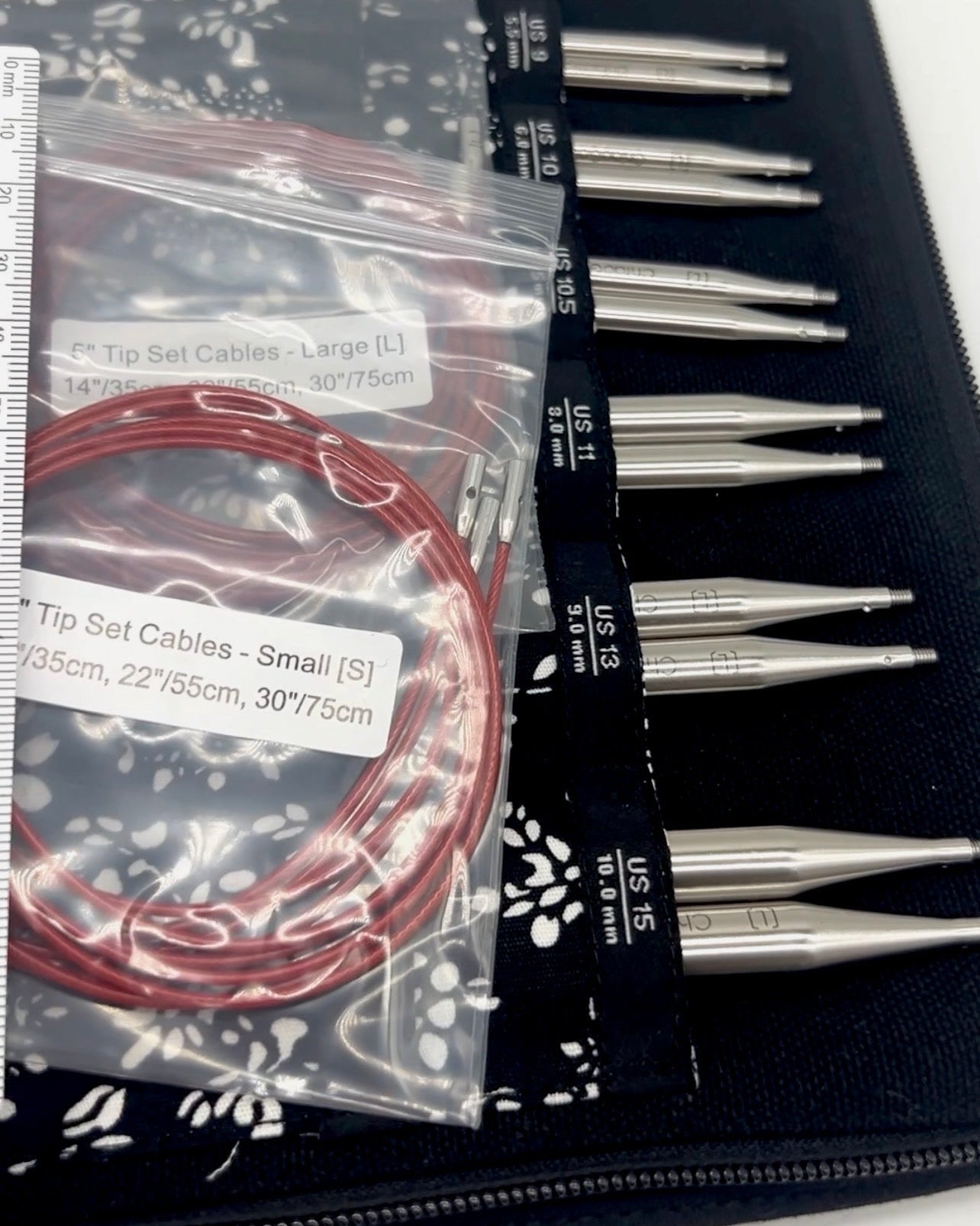 ChiaoGoo TWIST SS 5" Complete interchangeable knitting needle set with surgical stainless steel lace tips and compact fabric case for iDOKNiT.