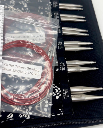 ChiaoGoo TWIST SS 5" Complete interchangeable knitting needle set with surgical stainless steel lace tips and compact fabric case for iDOKNiT.