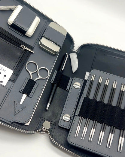 ChiaoGoo FORTÉ 2.0 5" complete interchangeable knitting needle set with carbon fiber and blackwood tips in organized case for iDOKNiT.