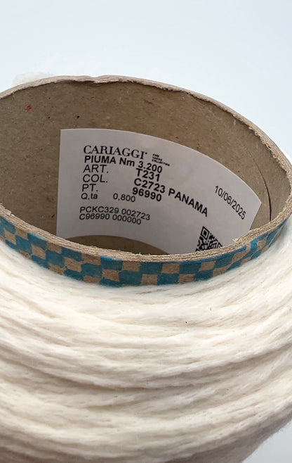 Rare CARIAGGI PIUMA 100% cashmere chainette yarn on original mill cone with original label and lofty cashmere texture.