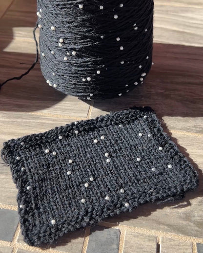 G&G Filati BON-BON luxury 100% merino wool single ply sport weight yarn integrated with generously spaced perline pearl beads on original industrial cones for Brunello Cucinelli inspired knitwear at iDOKNiT.