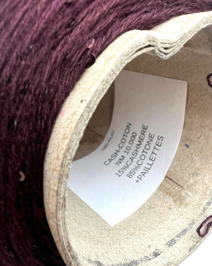G&G Filati CASH-COTON luxury 85% cotton 15% cashmere lace weight yarn featuring integrated, delicately spaced 2mm paillette sequins wound for high-end boutique knitwear.