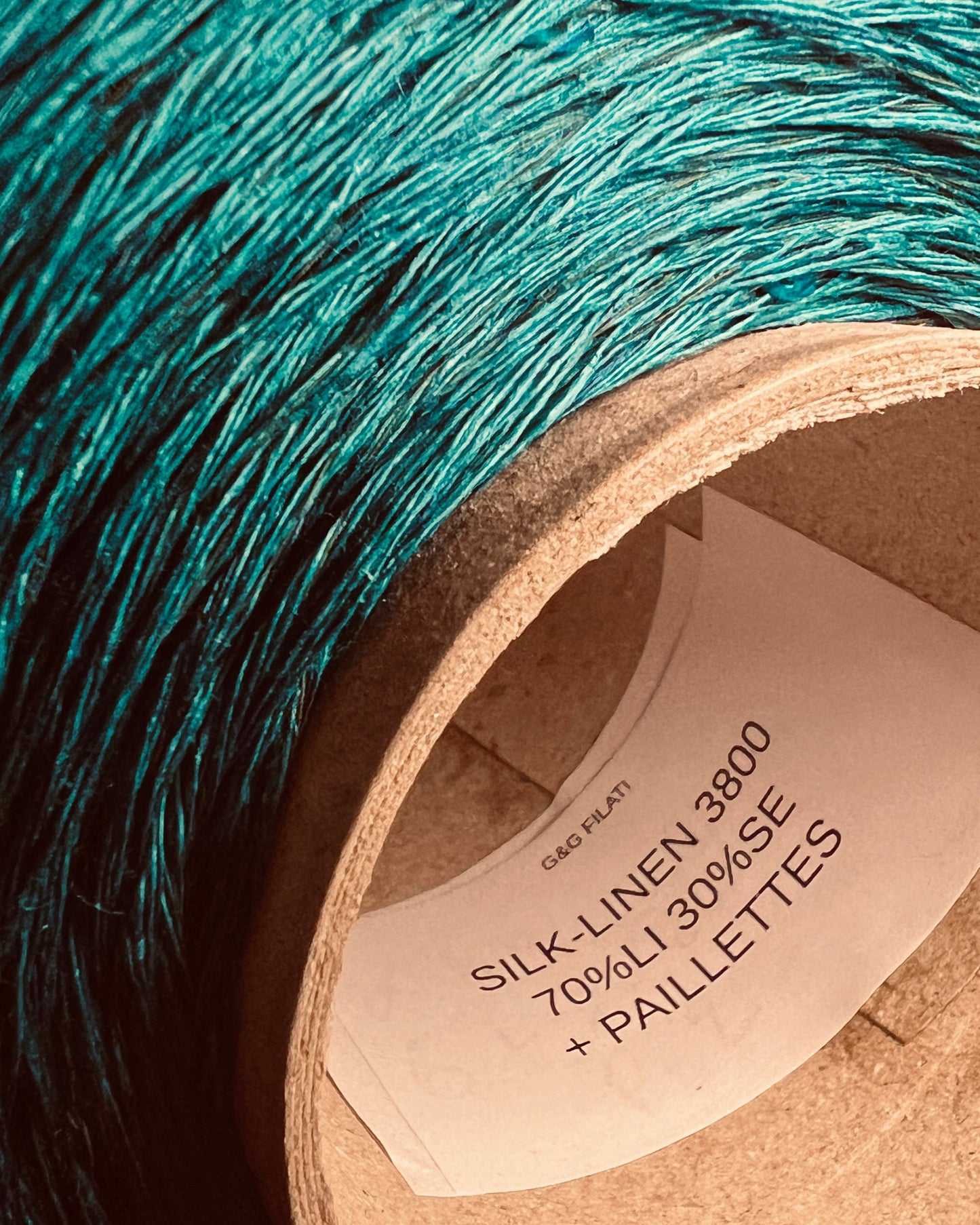 G&G FILATI SILK LINEN Italian 70 percent linen 30 percent silk fingering weight yarn with integrated 3mm paillettes on cone for knitting crochet weaving and machine knitting