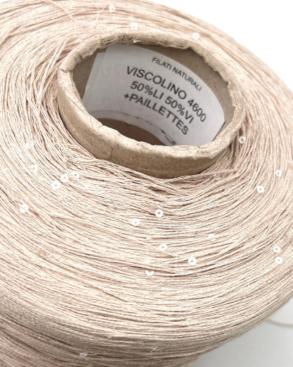 GG FILATI VISCOLINO Italian flax linen viscose blend lace weight yarn with integrated 3mm holographic sequins on cone from iDOKNiT