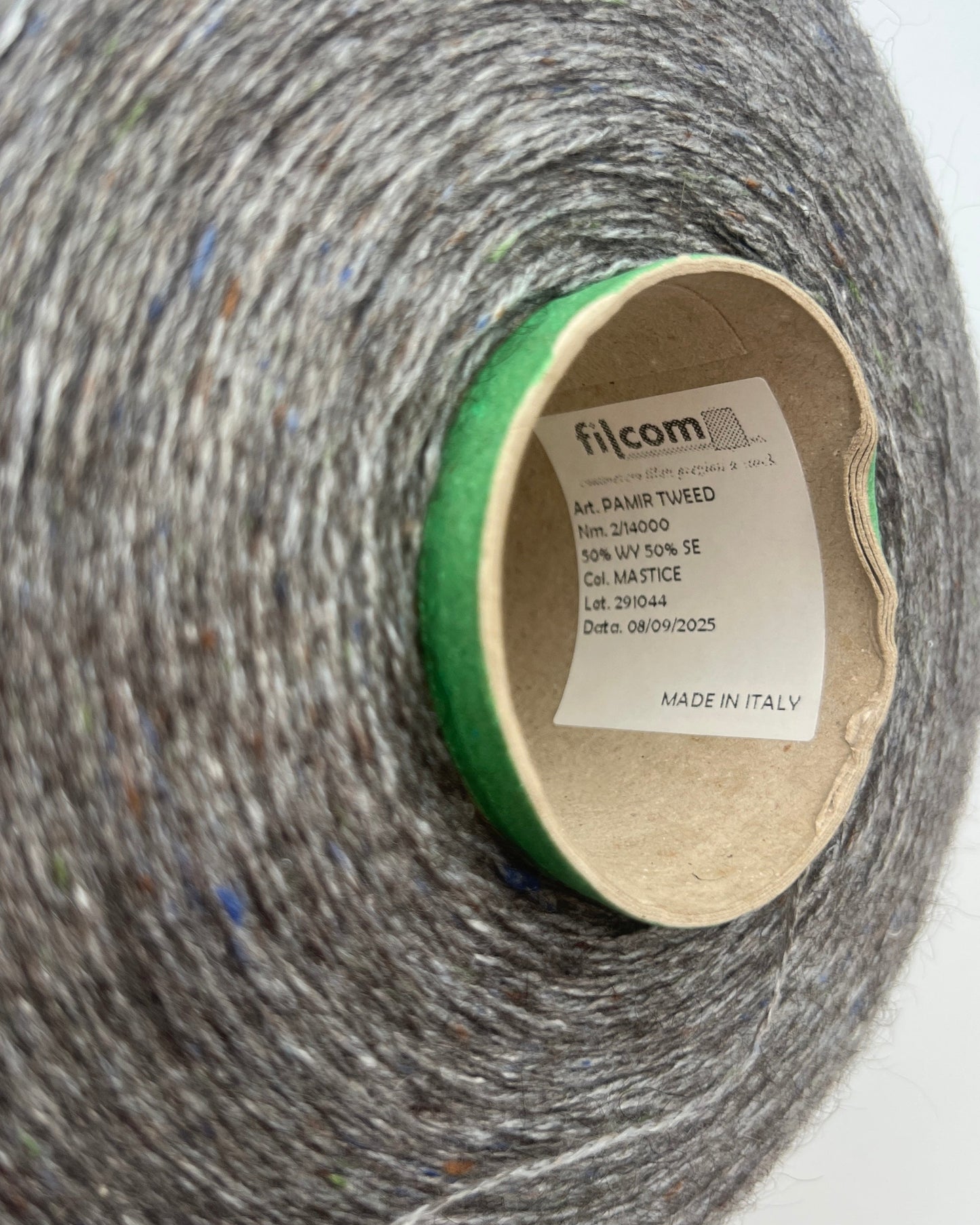 Filcom Pamir Tweed Italian luxury lace yarn spun from an equal blend of natural yak down and silk with colorful tweed flecks from iDOKNiT