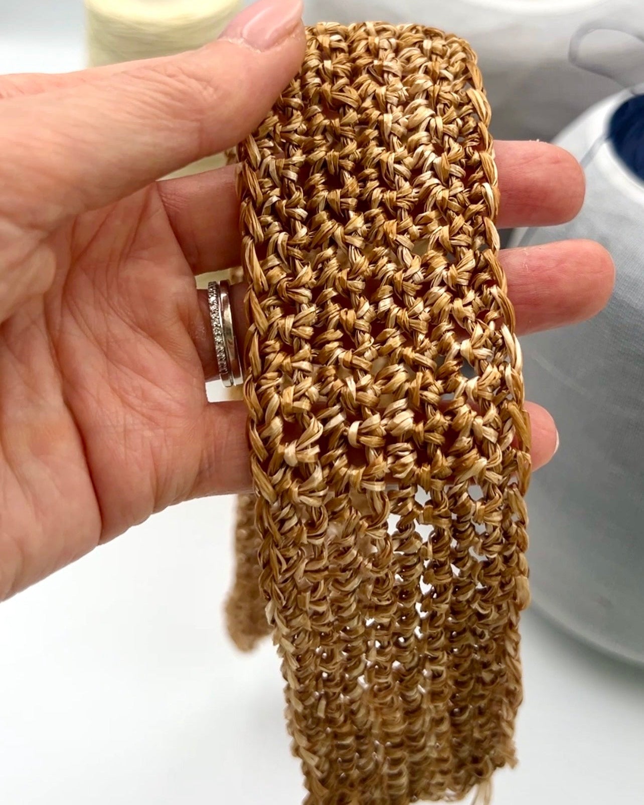 Fratelli Reali Rafia luxury Italian viscose raffia ribbon yarn cone from iDOKNiT