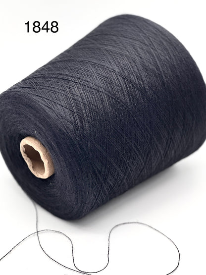 Spool of dark blue thread on a white background