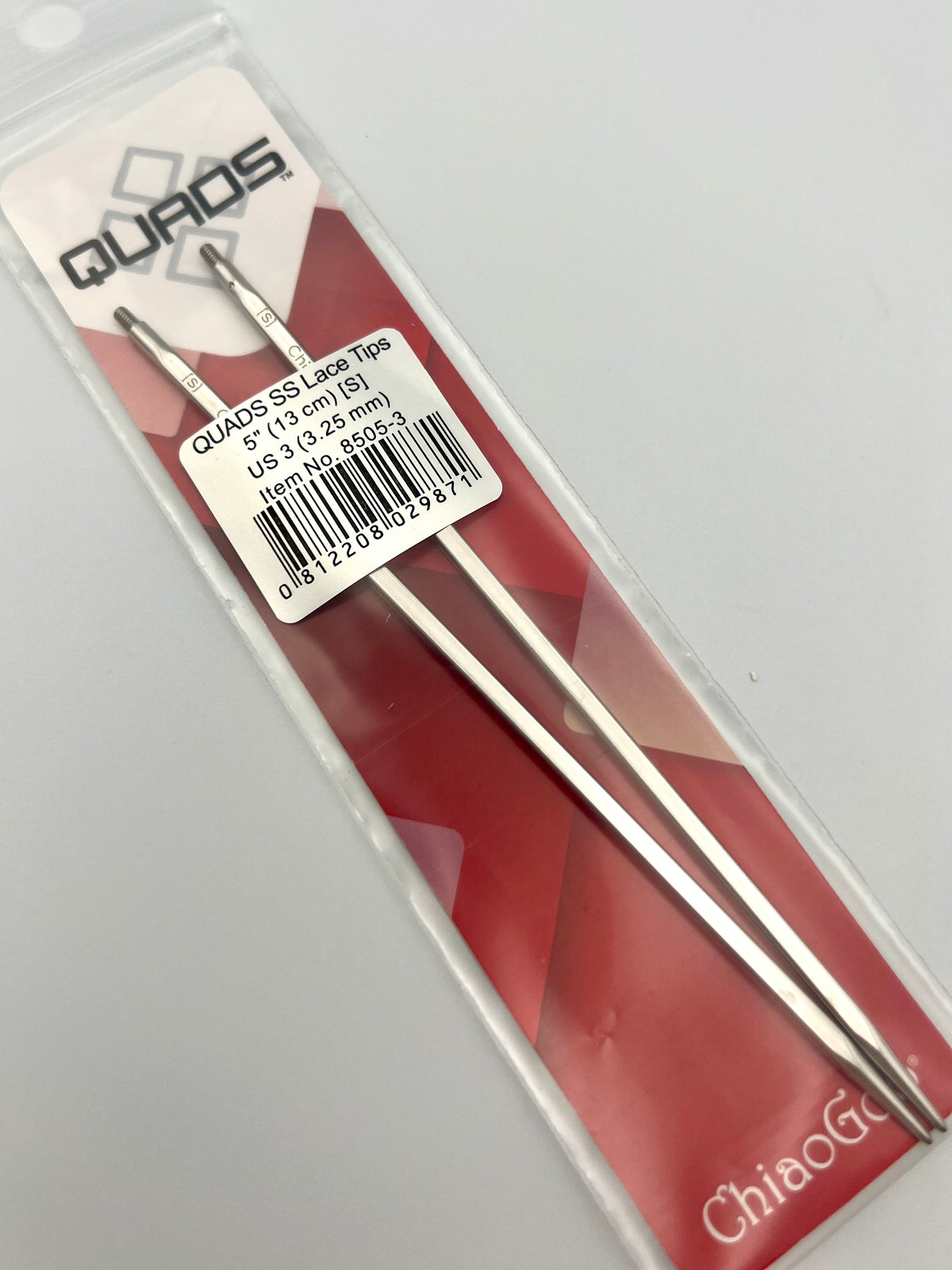 ChiaoGoo QUADS Interchangeable Needle Tips 5" – Square Stainless Steel Knitting Needles, Sizes US 3–8 (3.25–5.0 mm)