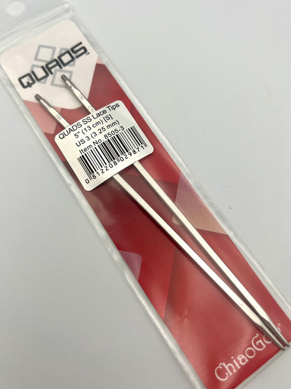 ChiaoGoo QUADS Interchangeable Needle Tips 5" – Square Stainless Steel Knitting Needles, Sizes US 3–8 (3.25–5.0 mm)