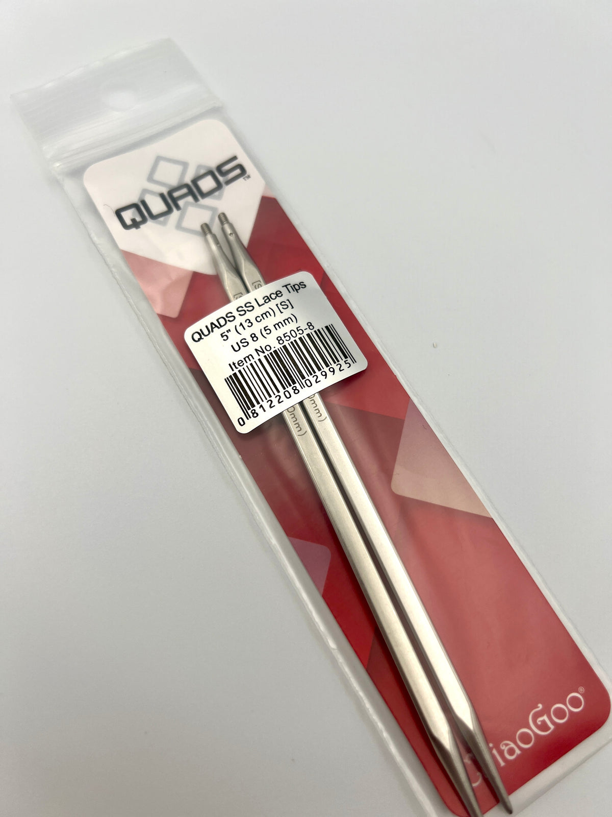 ChiaoGoo QUADS Interchangeable Needle Tips 5" – Square Stainless Steel Knitting Needles, Sizes US 3–8 (3.25–5.0 mm)