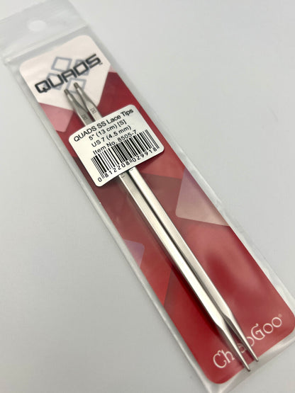 ChiaoGoo QUADS Interchangeable Needle Tips 5" – Square Stainless Steel Knitting Needles, Sizes US 3–8 (3.25–5.0 mm)