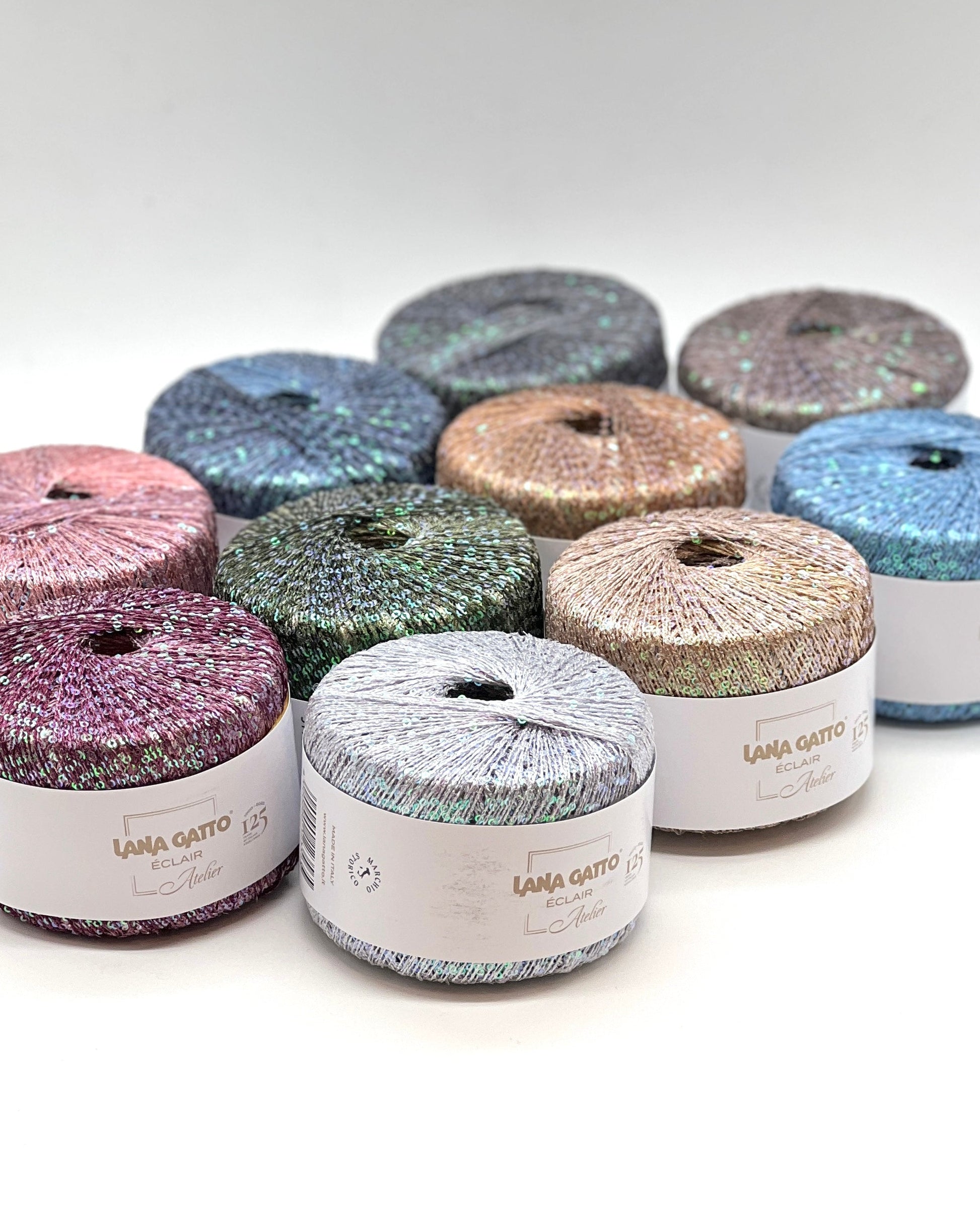 Lana Gatto Éclair sequin yarn ball, gradient thread, rainbow paillettes