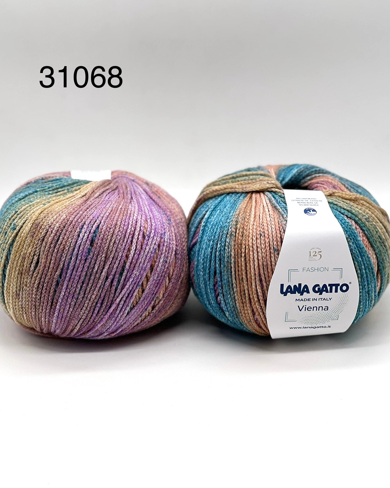 Lana Gatto VIENNA yarn ball in multicolor tones – 125th anniversary label front