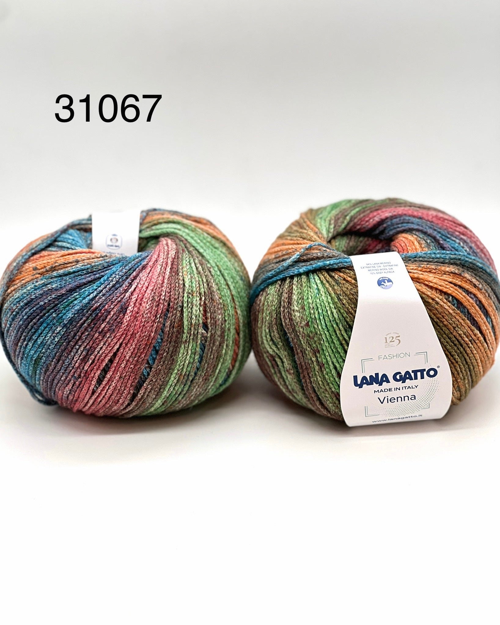 Lana Gatto VIENNA yarn ball in multicolor tones – 125th anniversary label front