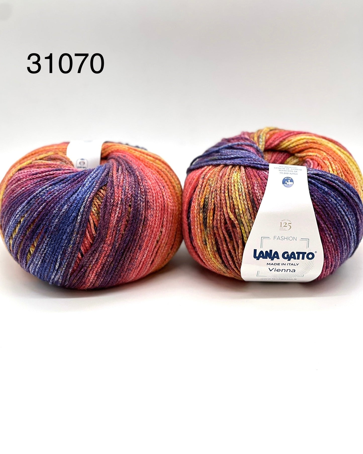 Lana Gatto VIENNA yarn ball in multicolor tones – 125th anniversary label front