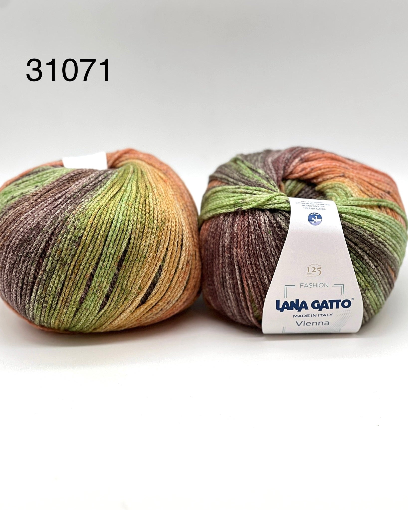 Lana Gatto VIENNA yarn ball in multicolor tones – 125th anniversary label front