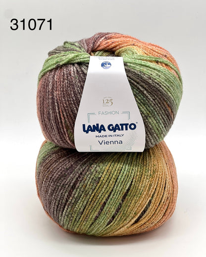 Lana Gatto VIENNA yarn ball in multicolor tones – 125th anniversary label front