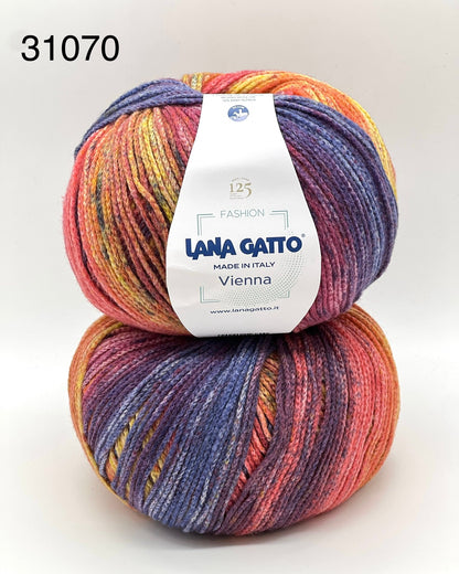 Lana Gatto VIENNA yarn ball in multicolor tones – 125th anniversary label front