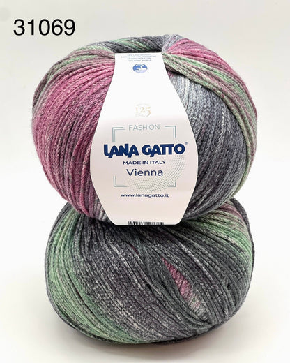 Lana Gatto VIENNA yarn ball in multicolor tones – 125th anniversary label front