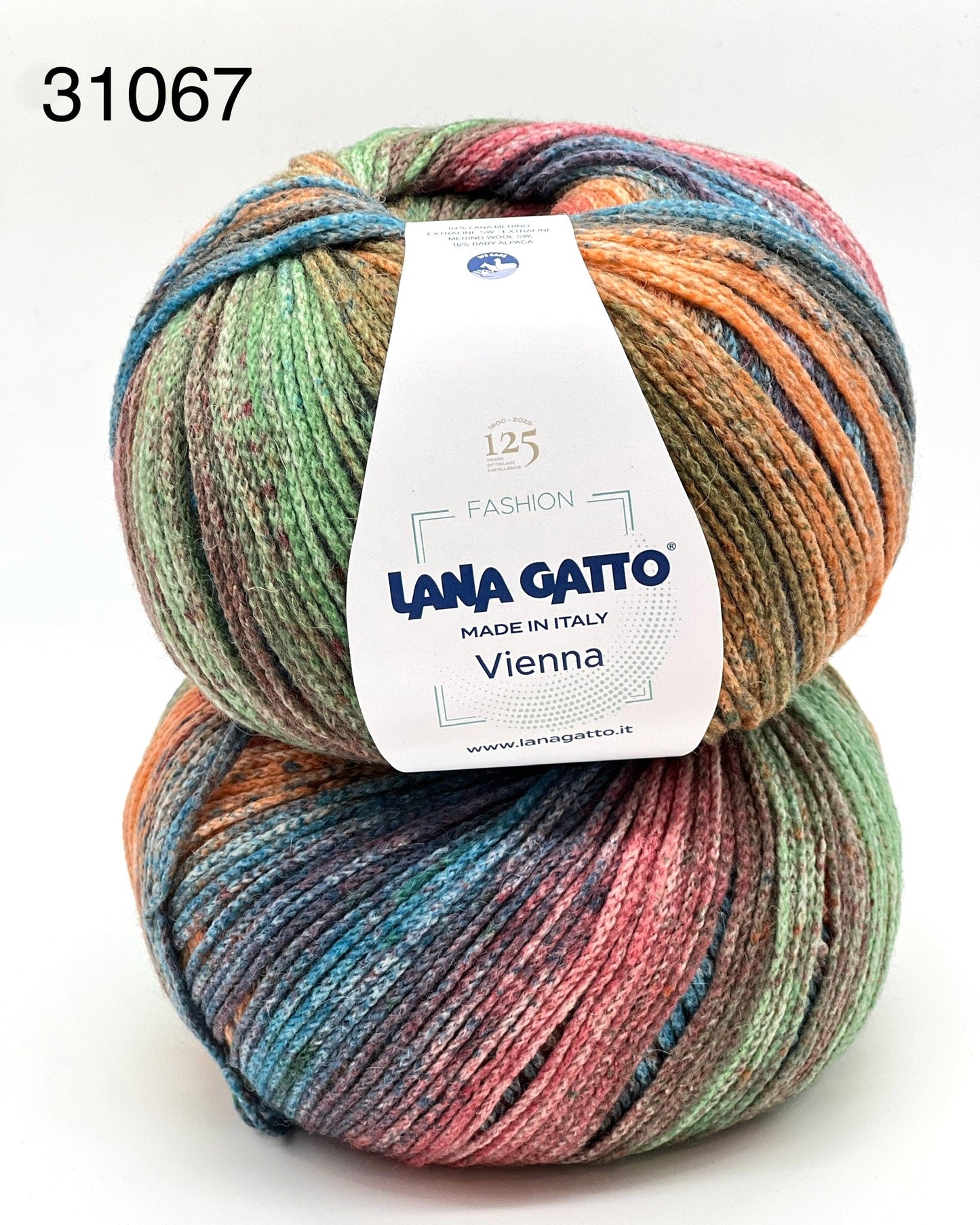 Lana Gatto VIENNA yarn ball in multicolor tones – 125th anniversary label front