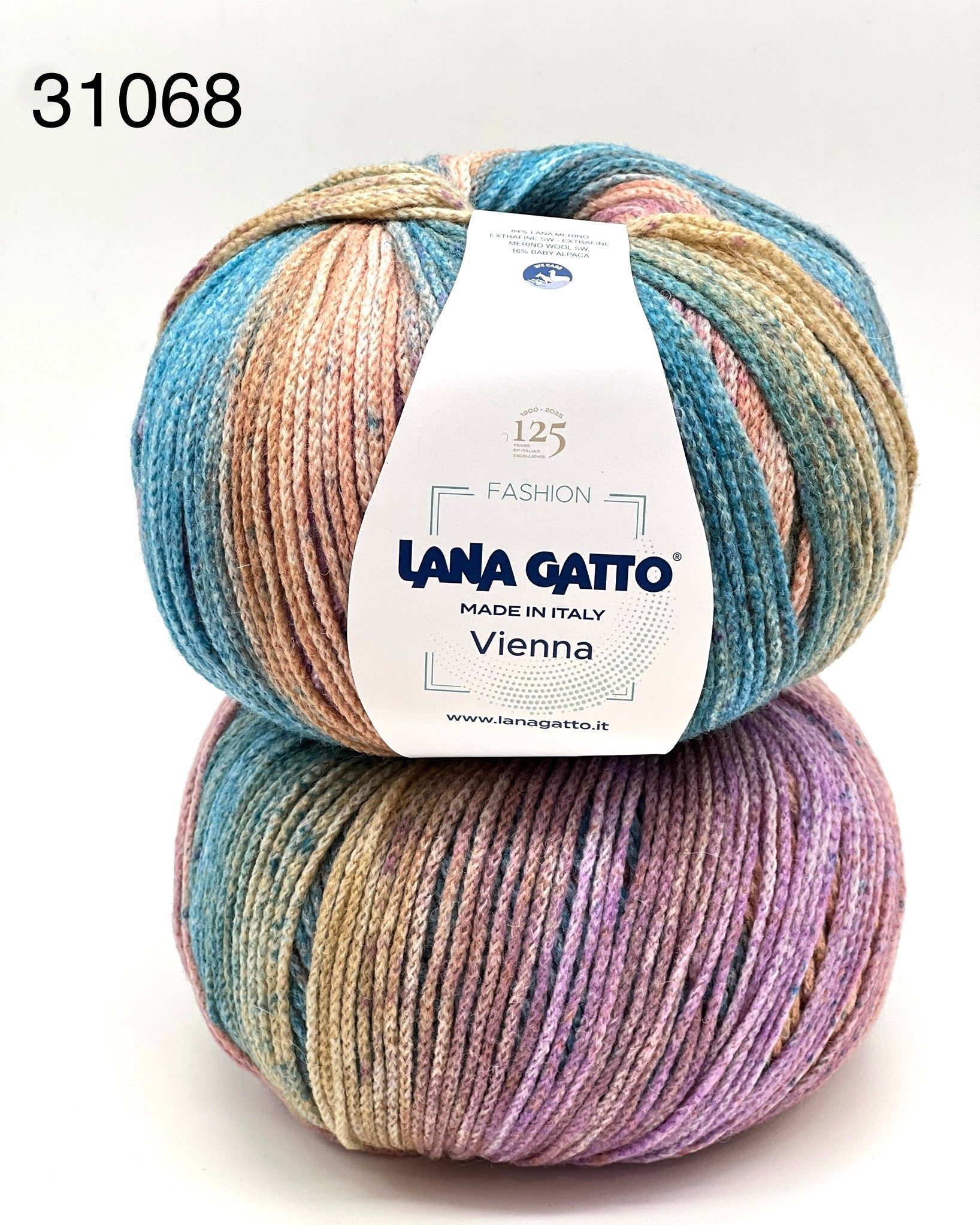Lana Gatto VIENNA yarn ball in multicolor tones – 125th anniversary label front