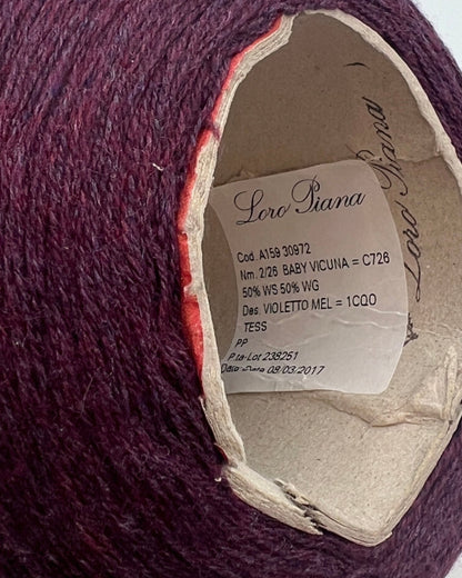 Loro Piana 50 percent baby vicuna 50 percent cashmere Italian ultra-fine lace yarn on original cone in Violetto Melange from iDOKNiT