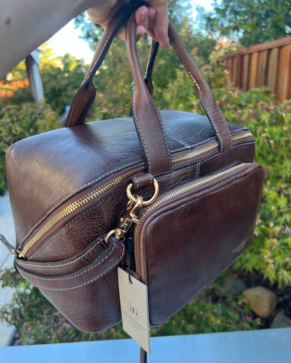  RE PROJECT 39 handcrafted Urban Leather knitting and crochet crossbody bag with top handles and front pocket from iDOKNiT