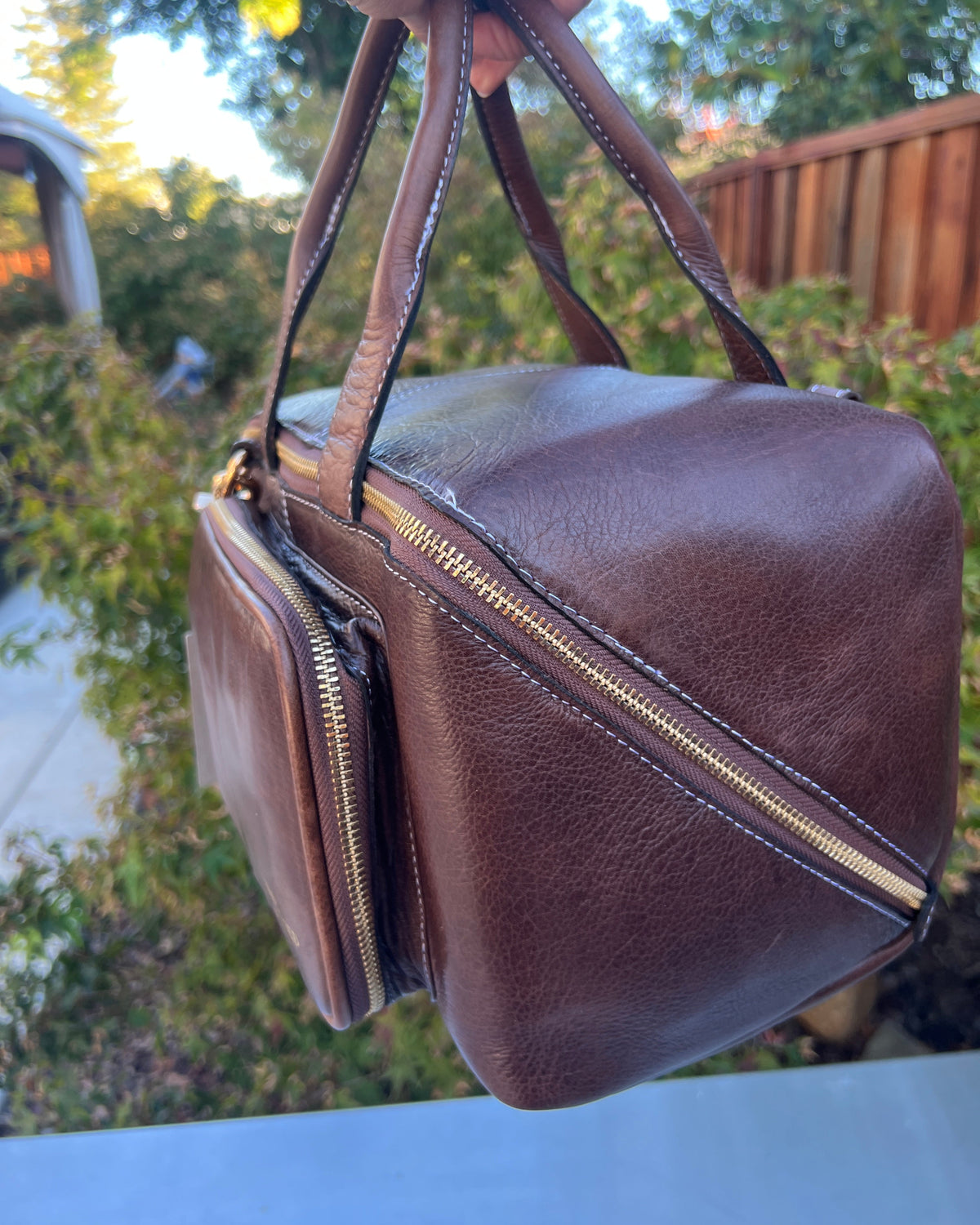 RE PROJECT 39 handcrafted Urban Leather knitting and crochet crossbody bag with top handles and front pocket from iDOKNiT