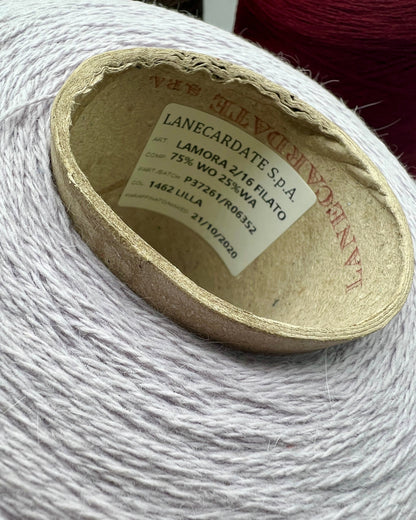 Elite iDOKNiT luxury lace weight carded yarn, LAMORA by Lanecardate Italy. 25% angora and 75% superfine merino wool blend, 800m/100g. Authentic Italian-made yarn with a signature soft halo and exquisite warmth curated by iDOKNiT for professional knitting.