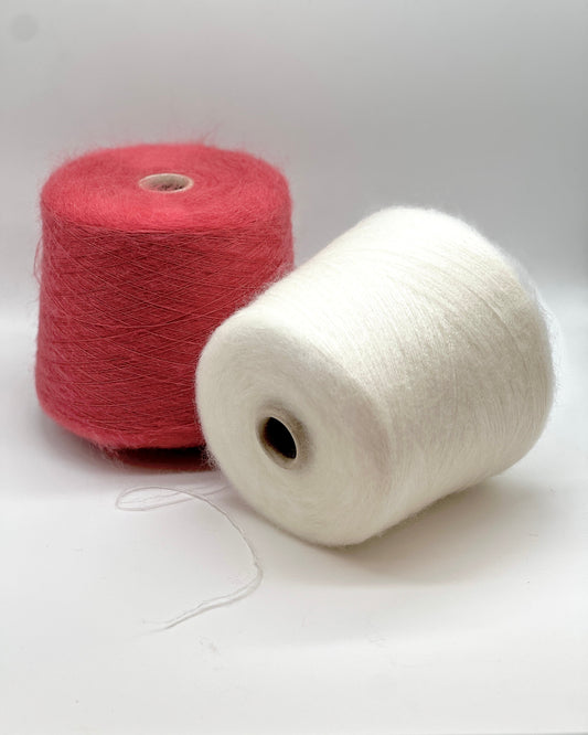 Elite iDOKNiT luxury lace weight yarn, AURORA by Filcom Italy. 70% super kid mohair and 30% silk blend, Nm 8500. Authentic Italian-made fluffy yarn with a dreamy halo and elegant silk core curated by iDOKNiT for professional knitting