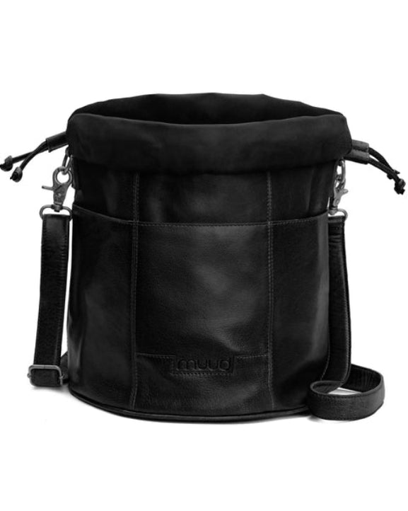 Ingrid soft genuine leather drawstring knitting project bag with interior yarn pockets from iDOKNiT