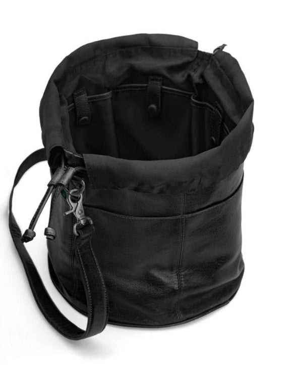 Ingrid soft genuine leather drawstring knitting project bag with interior yarn pockets from iDOKNiT