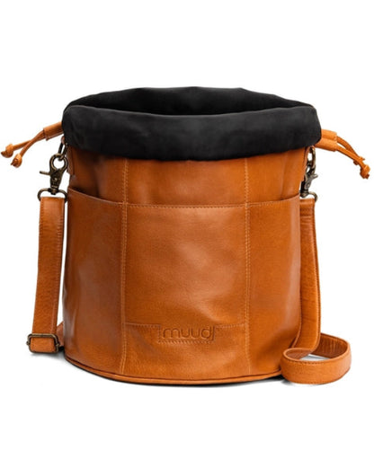 Ingrid soft genuine leather drawstring knitting project bag with interior yarn pockets from iDOKNiT