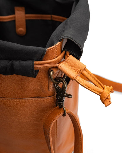 Ingrid soft genuine leather drawstring knitting project bag with interior yarn pockets from iDOKNiT