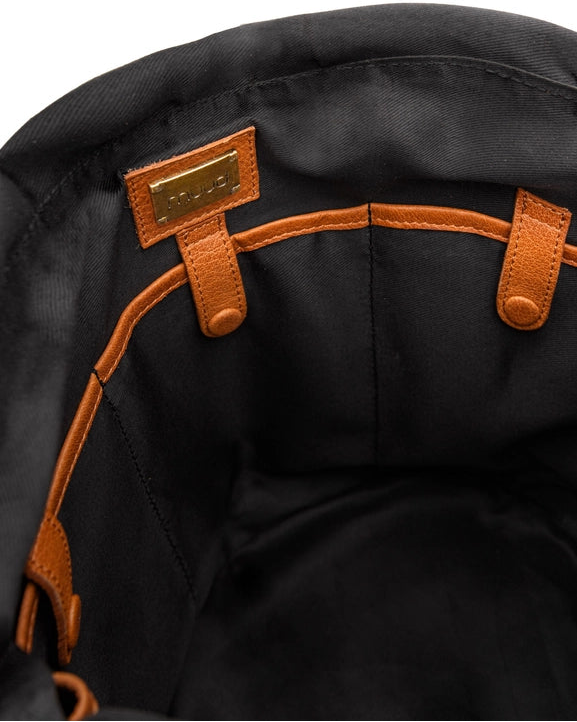 Ingrid soft genuine leather drawstring knitting project bag with interior yarn pockets from iDOKNiT