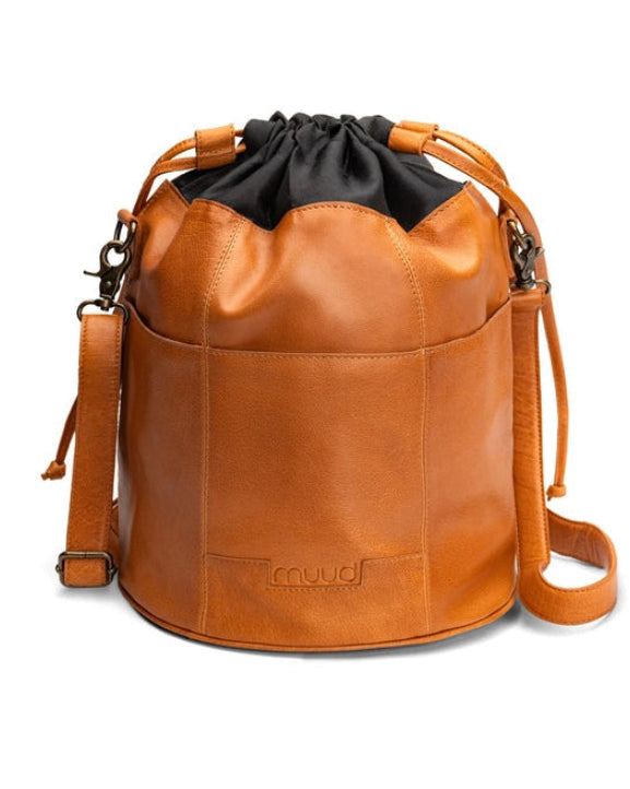  Ingrid soft genuine leather drawstring knitting project bag with interior yarn pockets from iDOKNiT