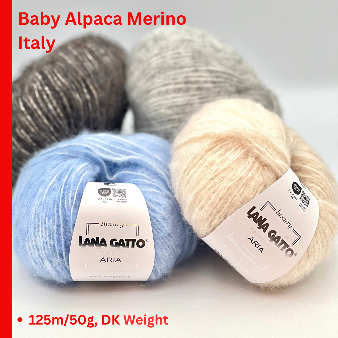 Lana Gatto Aria 50 percent Baby Alpaca 50 percent Extrafine Merino Italian DK weight yarn from iDOKNiT