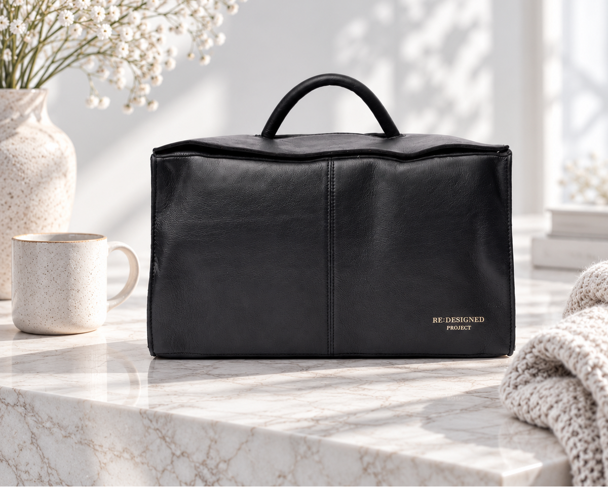 RE PROJECT 114 Small handcrafted Urban Leather knitting and crochet organizer bag with handle and magnetic closure from iDOKNiT